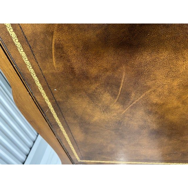 Vintage Karges French Provincial Walnut Executive Writing Desk With Embossed Leather Top For Sale - Image 14 of 18