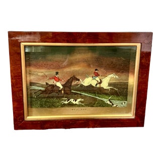 1970s Vintage Hand Colored Equestrian Print “Full Cry” in Burl Wood Federalist Frame For Sale