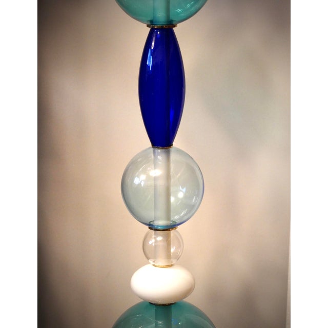 Blue Murano Totem Glass and Brass Floor Lamp, 2000s For Sale - Image 8 of 12