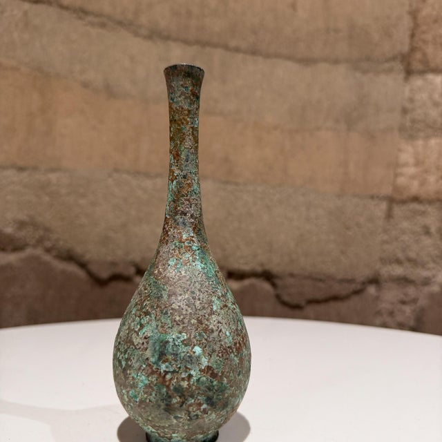 Japanese Vintage Japanese Bronze Bud Vase Textured Greenish-Blue Verdigris Patina Murashido For Sale - Image 3 of 9