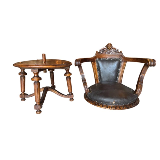 19th Century French Walnut Swivel Chair: Figural Crest & Organic Movement For Sale - Image 14 of 17