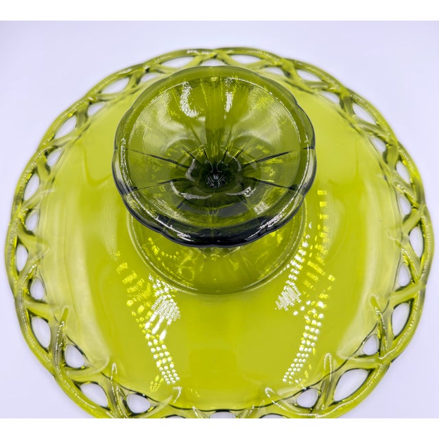 Avocado 1950s Pitman-Drietzer Glass Avocado Green Cake Stand "Colony Lace" 14" Plate For Sale - Image 8 of 8