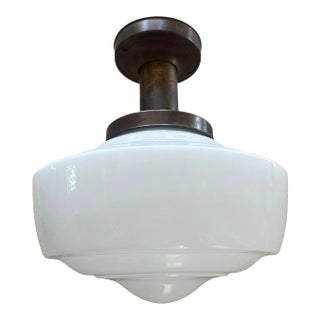 Antique Milkglass Flushmount Ceiling Light on Rustic Holder For Sale