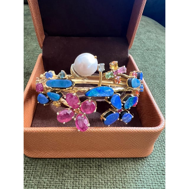 Bochic "Capri" Vintage Ruby, Sapphire & Blue Opal Cuff Set In 18K & Silver For Sale - Image 17 of 18