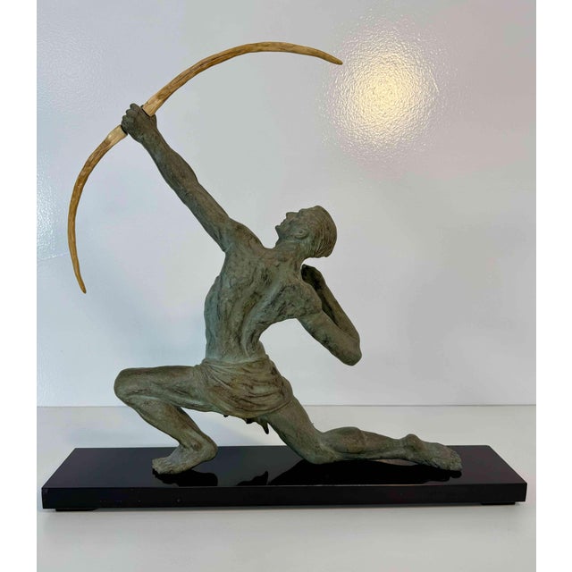 Beige After Jean De Roncourt, French Art Deco The Archer Sculpture, 1930s, 1920s, Metal & Bakelite on Marble Base For Sale - Image 8 of 12
