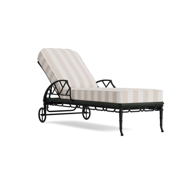 Brown Jordan Calcutta Adjustable Chaise Lounge in Black Jade with Sand Stripe Cushions For Sale