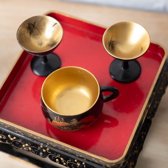 Miniature Japanese Maki-E Lacquer Sake Sets, c.1960 For Sale - Image 9 of 14