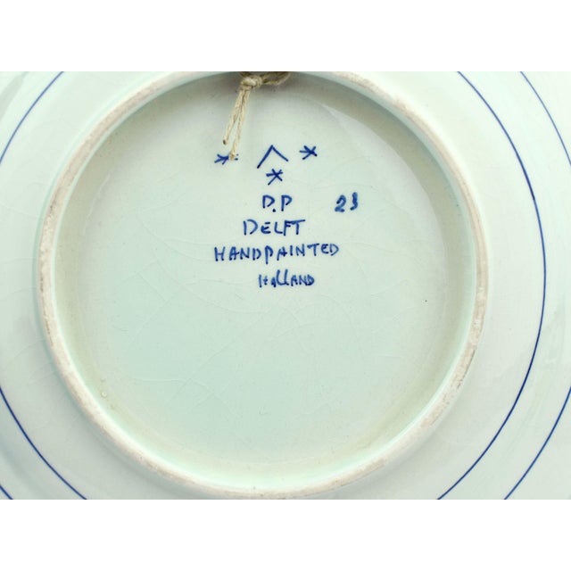 Mid 20th Century Hand Painted White and Blue Delft Sailing Boat Wall Decorative Plate For Sale - Image 6 of 6