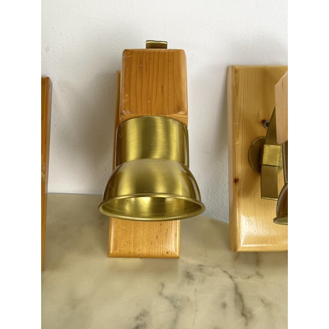 Mid-Century Wood and Brass Wall Lamps, 1960s, Set of 7 For Sale - Image 14 of 15