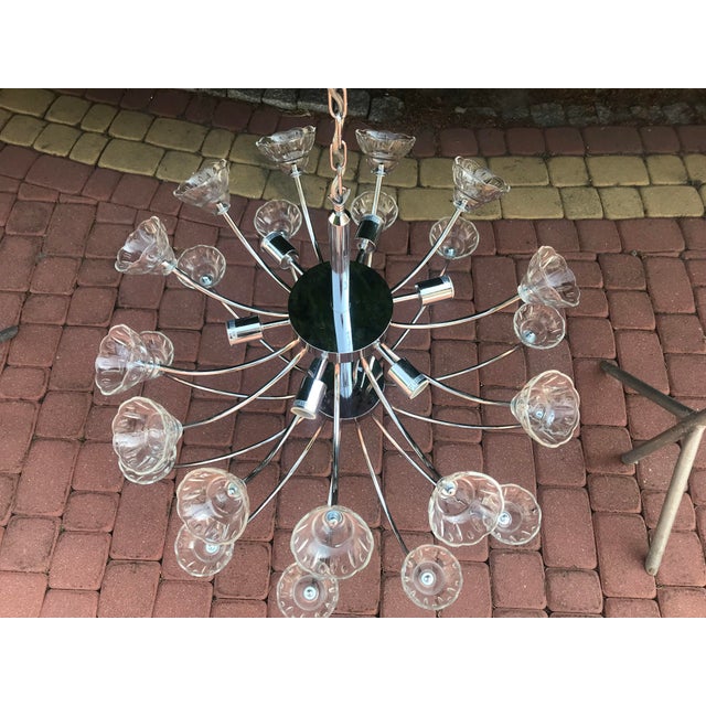 Large Glass and Chrome Chandelier For Sale - Image 3 of 18