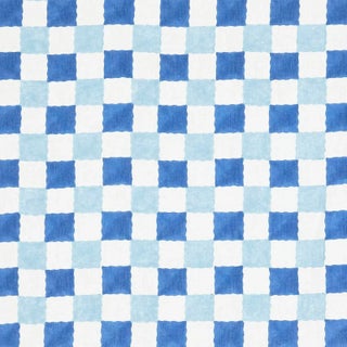 Schumacher x Molly Mahon Chequer Fabric in Blue For Sale