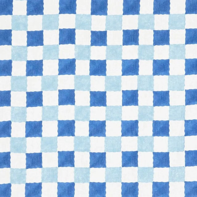 Schumacher x Molly Mahon Chequer Fabric in Blue For Sale