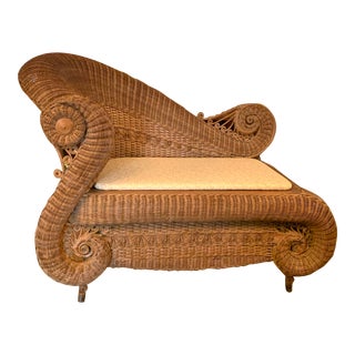 1910 Wicker Divan Loveseat With Label by Heywood Brothers - Wakefield Co. For Sale