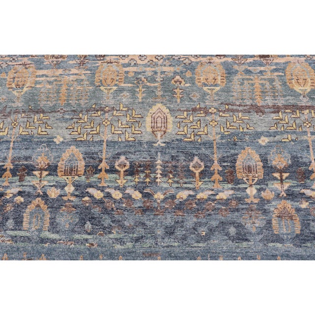 Blue Layered Modern Khotan Rug by Keivan Woven Arts in Blue and Warm Sand 10 X 14 For Sale - Image 8 of 16