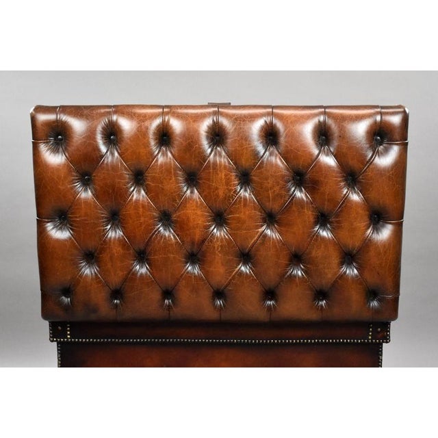Brown Antique Hand-Dyed Leather Ottoman, 1920 For Sale - Image 8 of 9