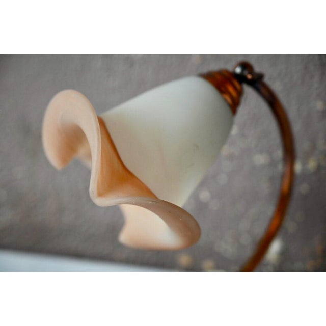 Gold Bohemian Bedside Lamp in Frosted Pink Glass For Sale - Image 8 of 10