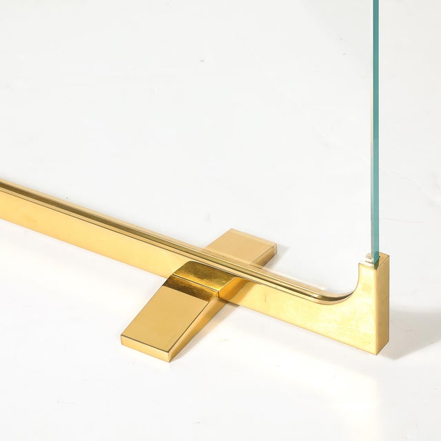 Mid-Century Sculptural Polished Brass & Glass Fireplace Screen For Sale In New York - Image 6 of 11