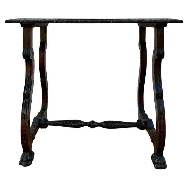 Early 19th Century Baroque Spanish Side Table with Lyre Legs and Marquetry Top For Sale - Image 15 of 18