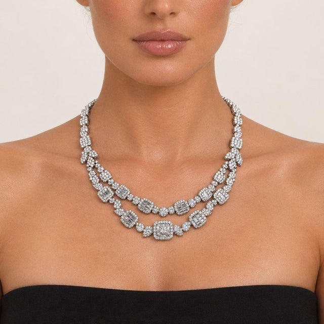 18k White Gold Necklace with approximate 17.95 carat white diamonds, 49.45g, 17.0 in length. (extendable to up to 22")