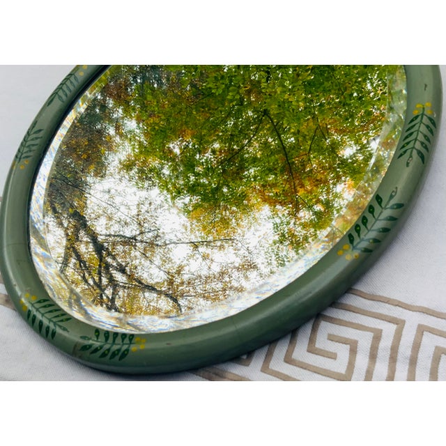 Vintage 1930s Beveled Oval Mirror Hand Painted Naive Folk Art Frame For Sale - Image 9 of 12