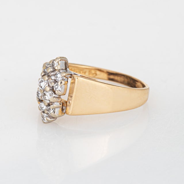 Modern ​70s Diamond Cluster Ring Sz 6.75 Wide Band Vintage 14k Yellow Gold Fine Jewelry For Sale - Image 3 of 7