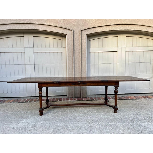 Brown Antique English Oak Refectory Dining Table Jacobean Double Leaf 10 Ft. C1930 For Sale - Image 8 of 18