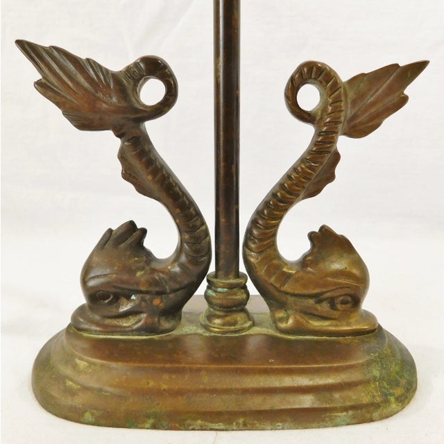 Chinoiserie Antique Solid Brass/Bronze Figural Dolphin Scale Base Stand For Sale - Image 3 of 12