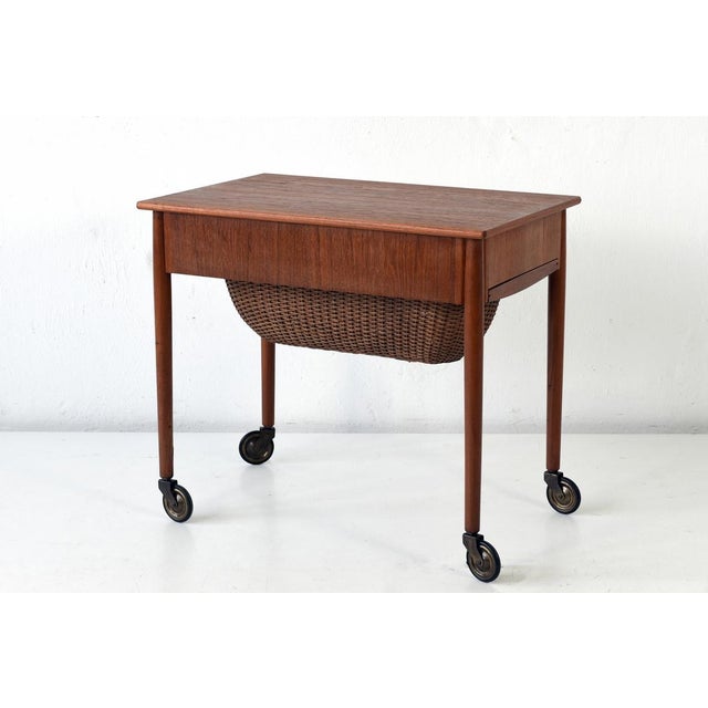 Danish Sewing Box on Castors, 1960s For Sale - Image 4 of 9