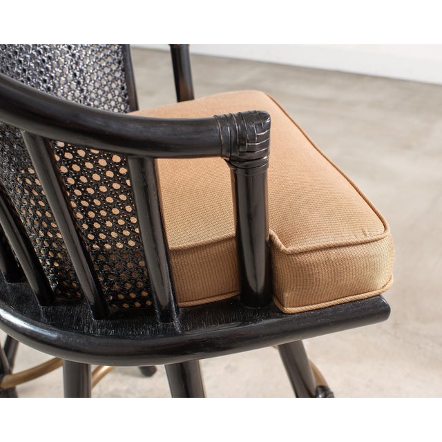 Pair of McGuire Lacquered Rattan Cane Swivel Barstools For Sale - Image 11 of 18