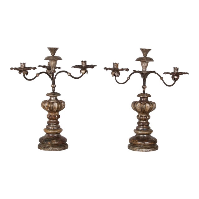 Late 19th Century Italian Baroque Style Silver Gilt Pricket Sticks- a Pair For Sale