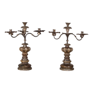 Late 19th Century Italian Baroque Style Silver Gilt Pricket Sticks- a Pair