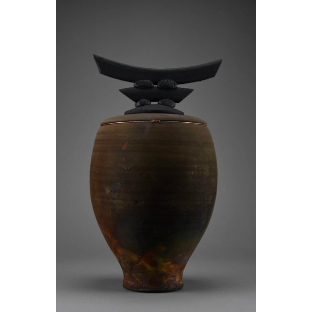 Raku Ceramic Vessel with Brass Detail by Bruce Johnson, 1999 For Sale - Image 12 of 14