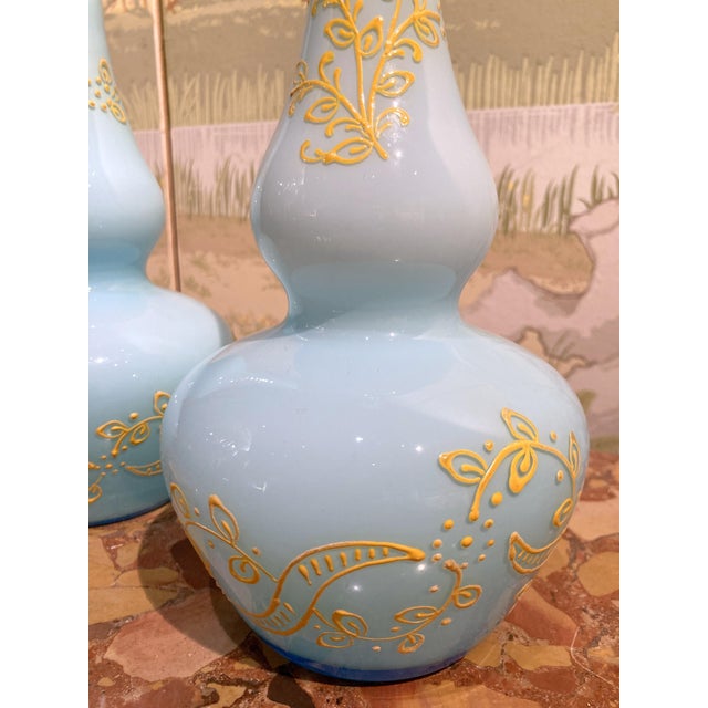 Mid-Century Italian Turquoise Opaline Murano Glass Soliflower Vases, 1960s, Set of 2 For Sale - Image 4 of 16