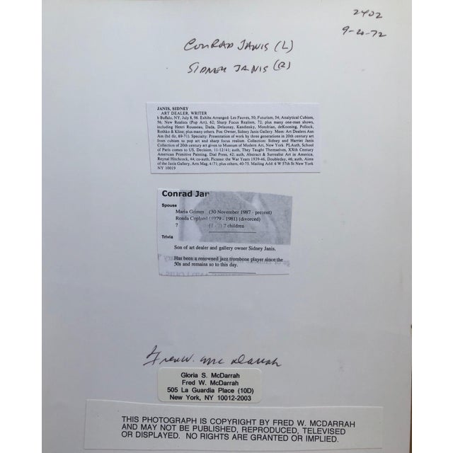 1960s Fred McDarrah, Vintage Print Silver Gelatin Signed Photograph Sidney Janis, Conrad Janis, NYC, 1972 For Sale - Image 5 of 5