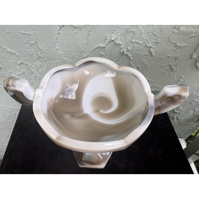 White 1970s Westmoreland Gray & White Slag Glass Pedestal Compote With Handles For Sale - Image 8 of 10