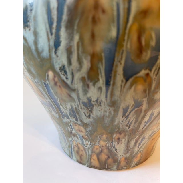 Blue Mid-Century Artisan Signed Ceramic Drip Glaze Urn Vase For Sale - Image 8 of 13