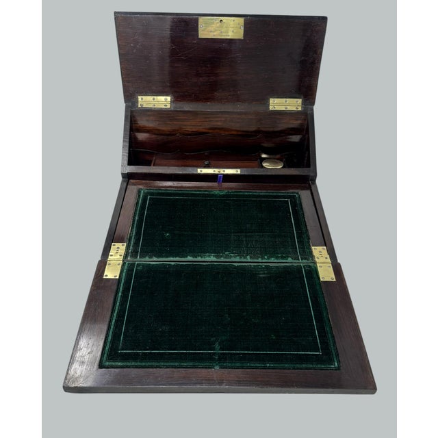 Antique French Brass Bound Boulle Desk Wooden Writing Slope Alphonse Tahan Paris For Sale - Image 4 of 9