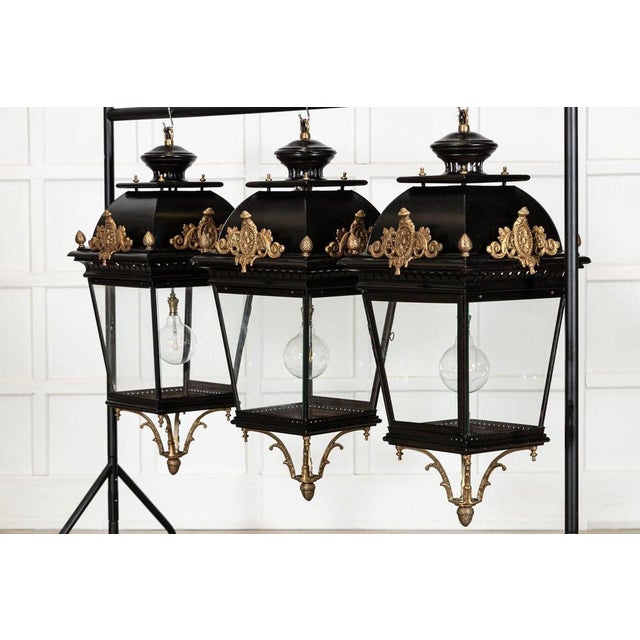 Large French Victorian Style Bronze & Iron Lantern For Sale - Image 6 of 17