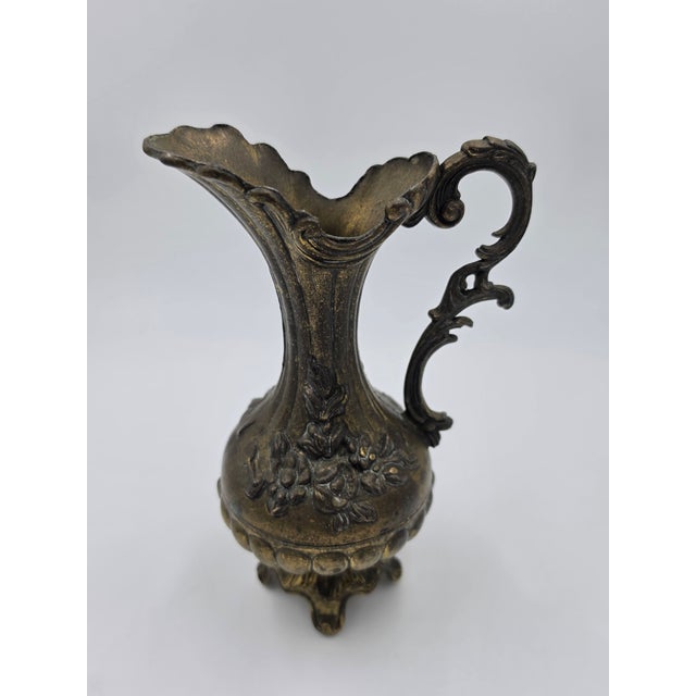 Rococo Rococo Style Italian Brass Floral Pitcher Vase For Sale - Image 3 of 8