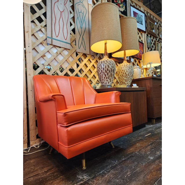 Mid-Century Modern Vintage 1950s Midcentury Modern Pontiac Chair Co for Montgomery Ward Orange Swivel Rocking Chair For Sale - Image 3 of 10