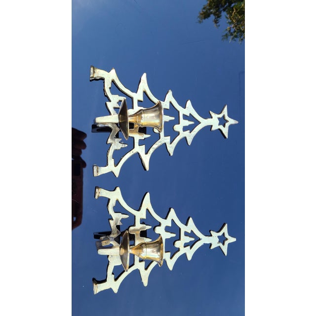 Vintage Brass Christmas Tree Motif Candle Holders a Pair Chairish