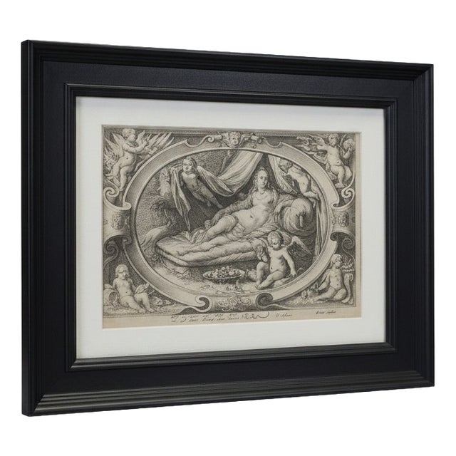 Jan Pietersz Saenredam, Nude Venus & Cupid, 17th Century, Engraving, Framed For Sale