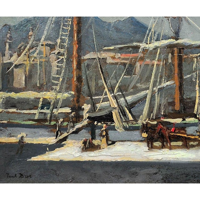 Paul Bret, Unloading & Loading Ships, Palermo Harbour, Sicily, 1930s, Oil Painting, Framed For Sale - Image 9 of 18