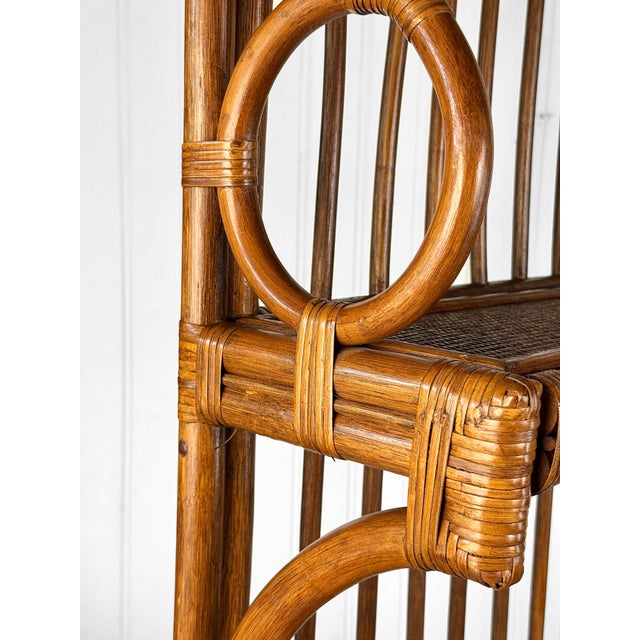 Brown Vintage Coastal Boho Rattan Tiered Hall Stand Etagere Shelf For Sale - Image 8 of 11