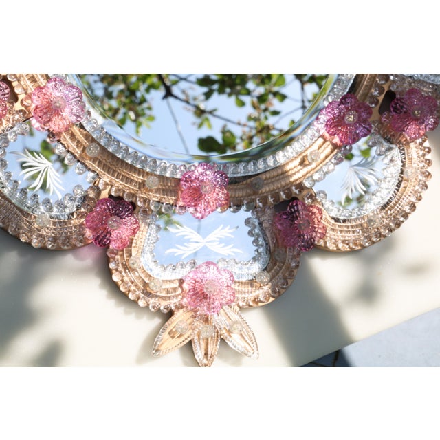Excepetional Vintage Pink Murano Glass Wall Mirror For Sale - Image 13 of 13