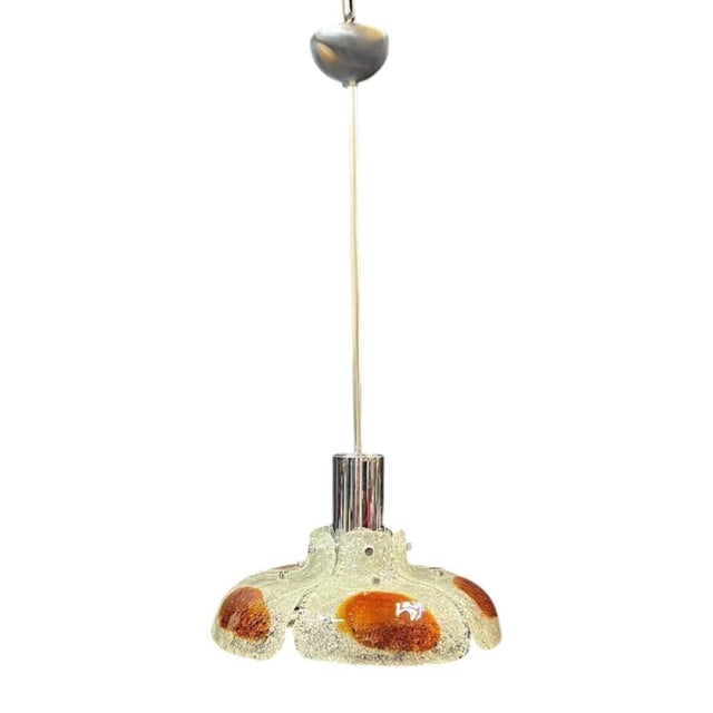 1970s 1970s Mazzega Italian Pendant With Amber & Clear Murano Glass For Sale - Image 5 of 8