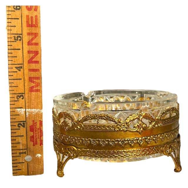 Metal 1960s Faceted Glass and Gold Ormolu Footed Ashtray Catchall For Sale - Image 7 of 8