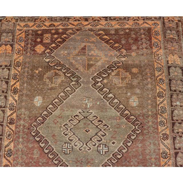 Vintage Hand Knotted Turkish Kars Gallery Rug in Wool With Diamond Design For Sale - Image 11 of 13