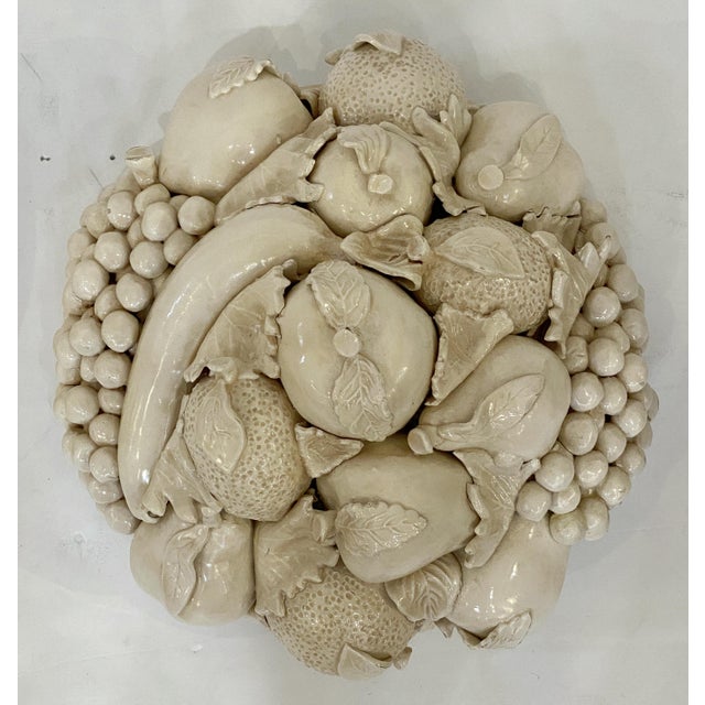 Cream Italian Creamware Tureen or Bowl on Pedestal With Mixed Fruit Topiary Top For Sale - Image 8 of 9