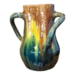 Mid-Century Studio Pottery Large Tri-Handled Drip Glaze Vase